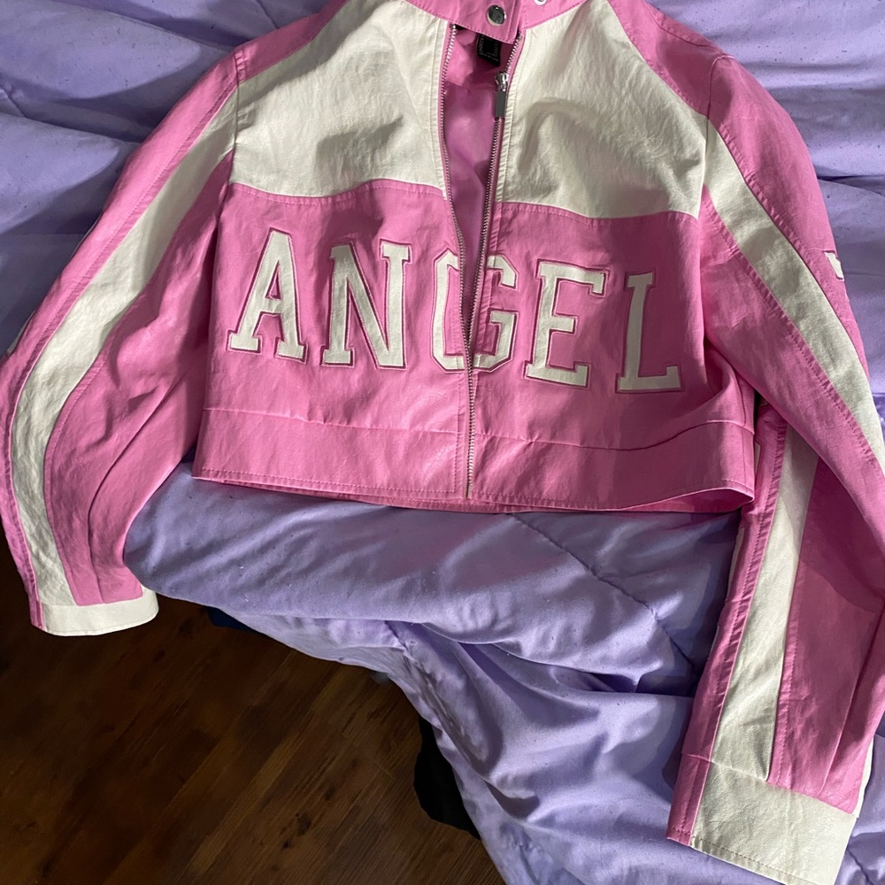 Pink & White 'ANGEL' Cropped Jacket